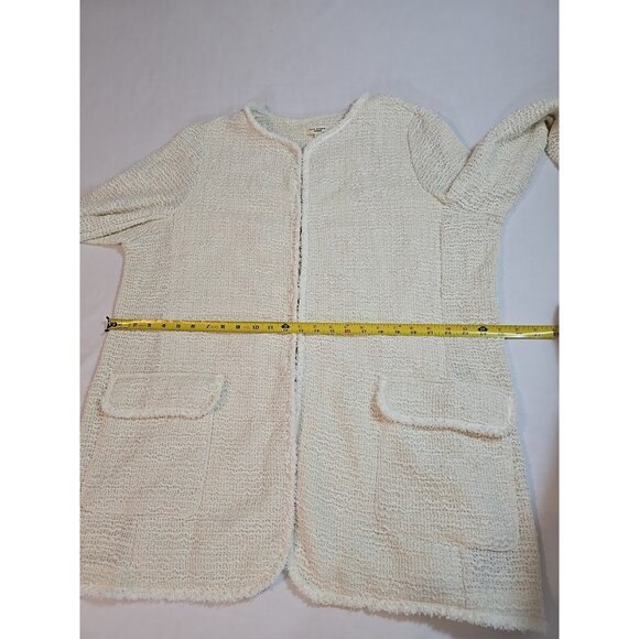 Max Studio London Frayed Trim Longline Cozy Cardigan Ivory Pockets Size 2X New - Picture 11 of 16